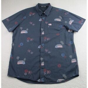 Travis Mathew Shirt Mens XL Navy Short Sleeve Button Up Patriotic Fireworks USA‎